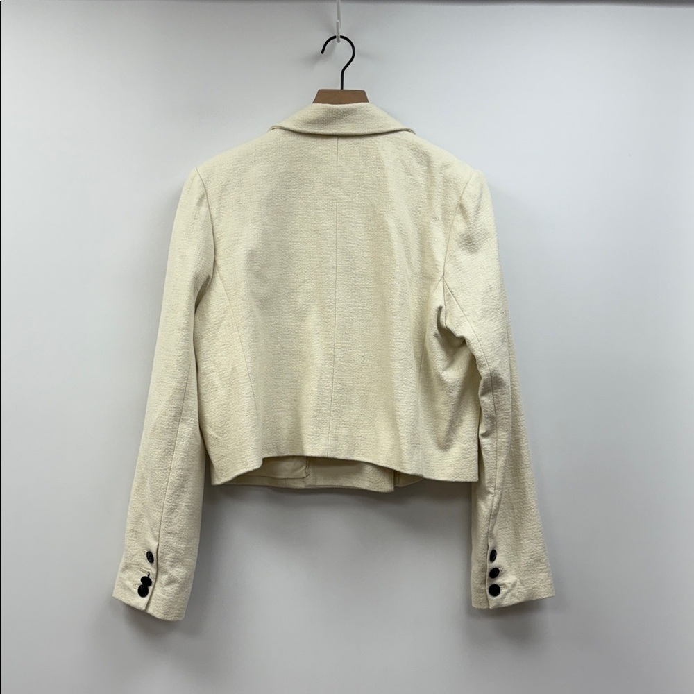 Anthropologie Maeve Tweed Double Breasted Crop Blazer Jacket Preppy Ivory Large - Picture 6 of 11